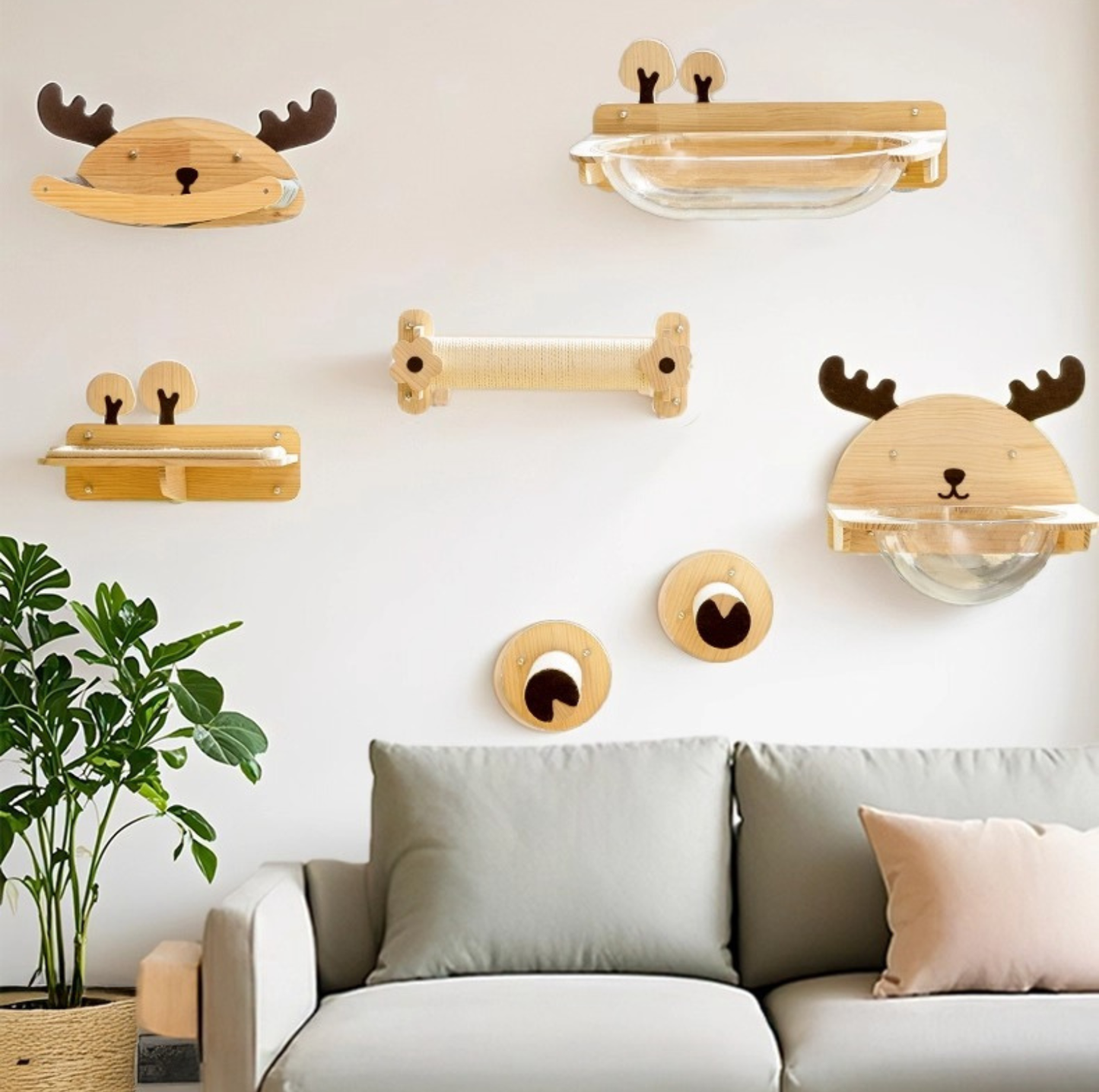 Elk-Themed Wall & Window Cat Playground Set (Screws & Suction Cups Included)