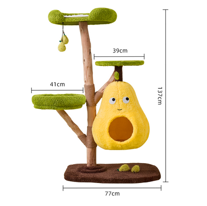 Cmisstree Large Wooden Cat Tree with Pear-Shaped Hammock House