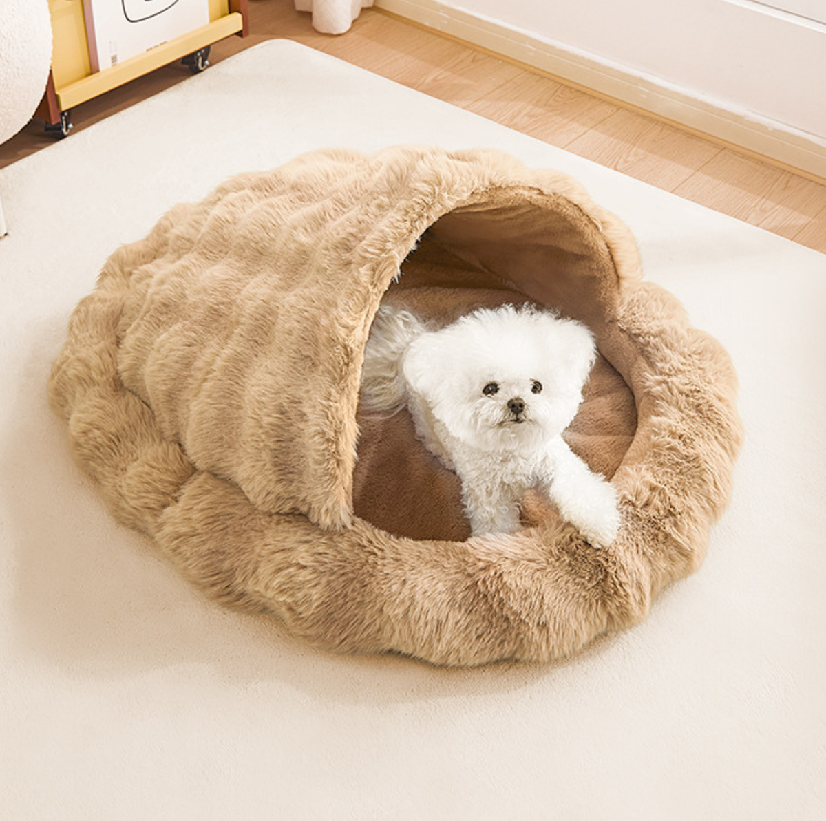 Plush Shell Enclosed Pet Bed with Removable Cushion
