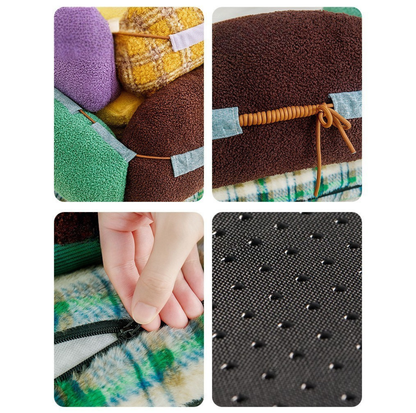 Cute Color-Blocked Plush Pet Sofa Bed