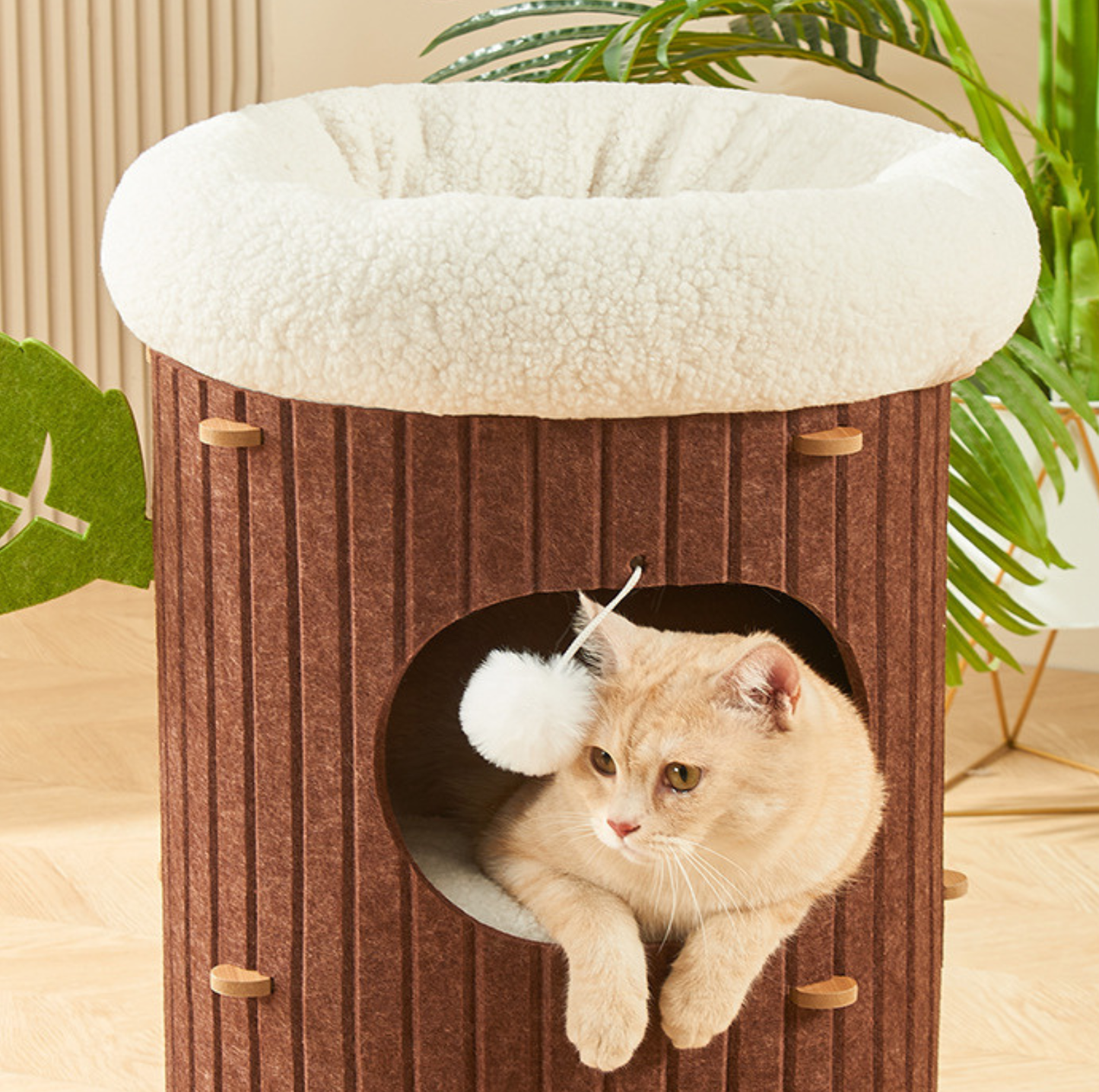 Tree Trunk Styled Felt Cat Barrel Tower