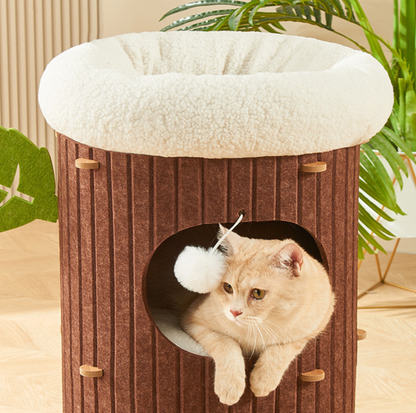 Tree Trunk Styled Felt Cat Barrel Tower