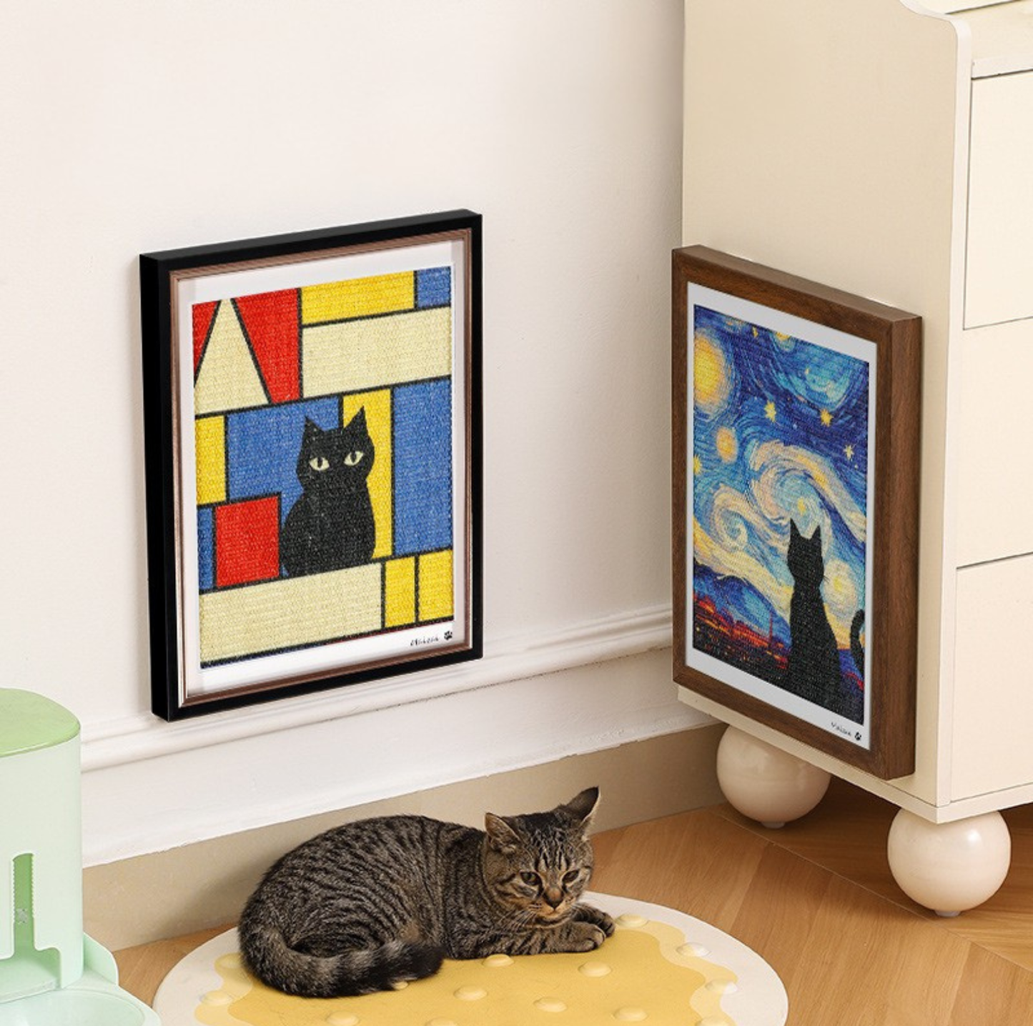 Framed Sisal Cat Scratching Board – Wall-Mounted Decorative Vertical Cat Scratcher