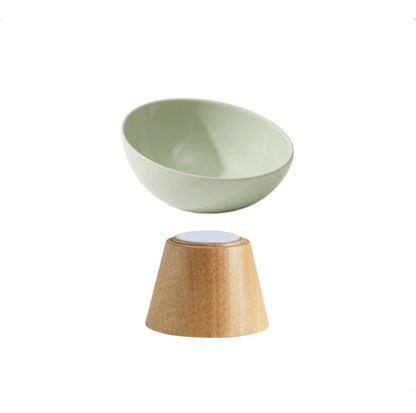 Elevated Round Ceramic Pet Bowl with Oak Base