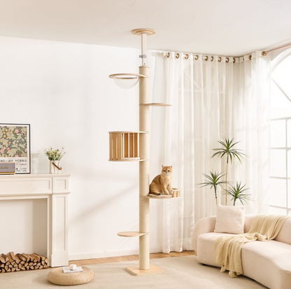 Adjustable Ceiling-Mounted Wooden Cat Tree - V02 (250-300cm)