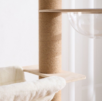 Height Adjustable Wooden Floor-to-Ceiling Cat Tower