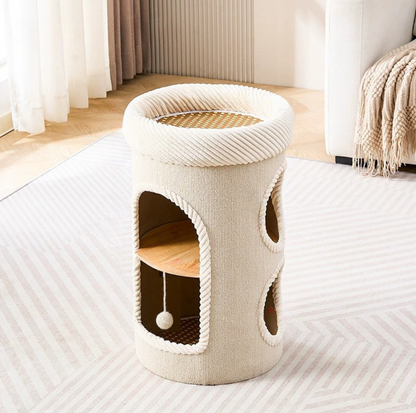 Marie Castle 3-Level Cat Tower & Bed– Multi-Tier Hideaway with Scratch-Resistant Fabric