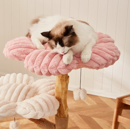 Cmisstree Flower-Inspired Wooden Cat Climbing Tree - Natural Fruitwood Comfort