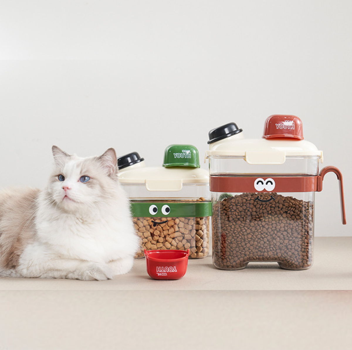 Large Cartoon-Style Sealed Pet Food Container with Measuring Cup - 3.6L