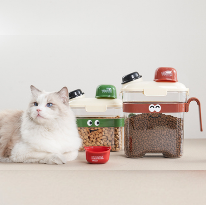 Large Cartoon-Style Sealed Pet Food Container with Measuring Cup - 3.6L