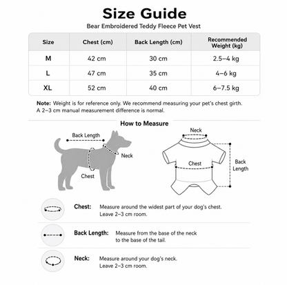Bear Embroidered Teddy Fleece Pet Vest for Cats & Small Dogs