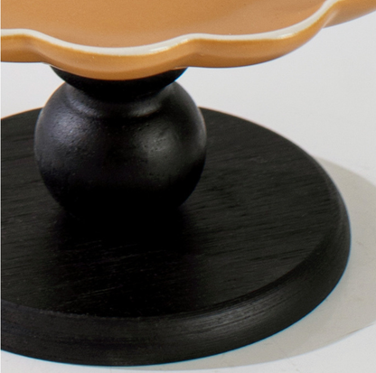Vintage Petal Ceramic Cat Bowl with Wooden Stand