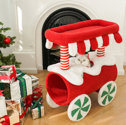 ZeZe Christmas Train Cat Tree: Holiday-Themed Climbing Frame & Toy for Cats