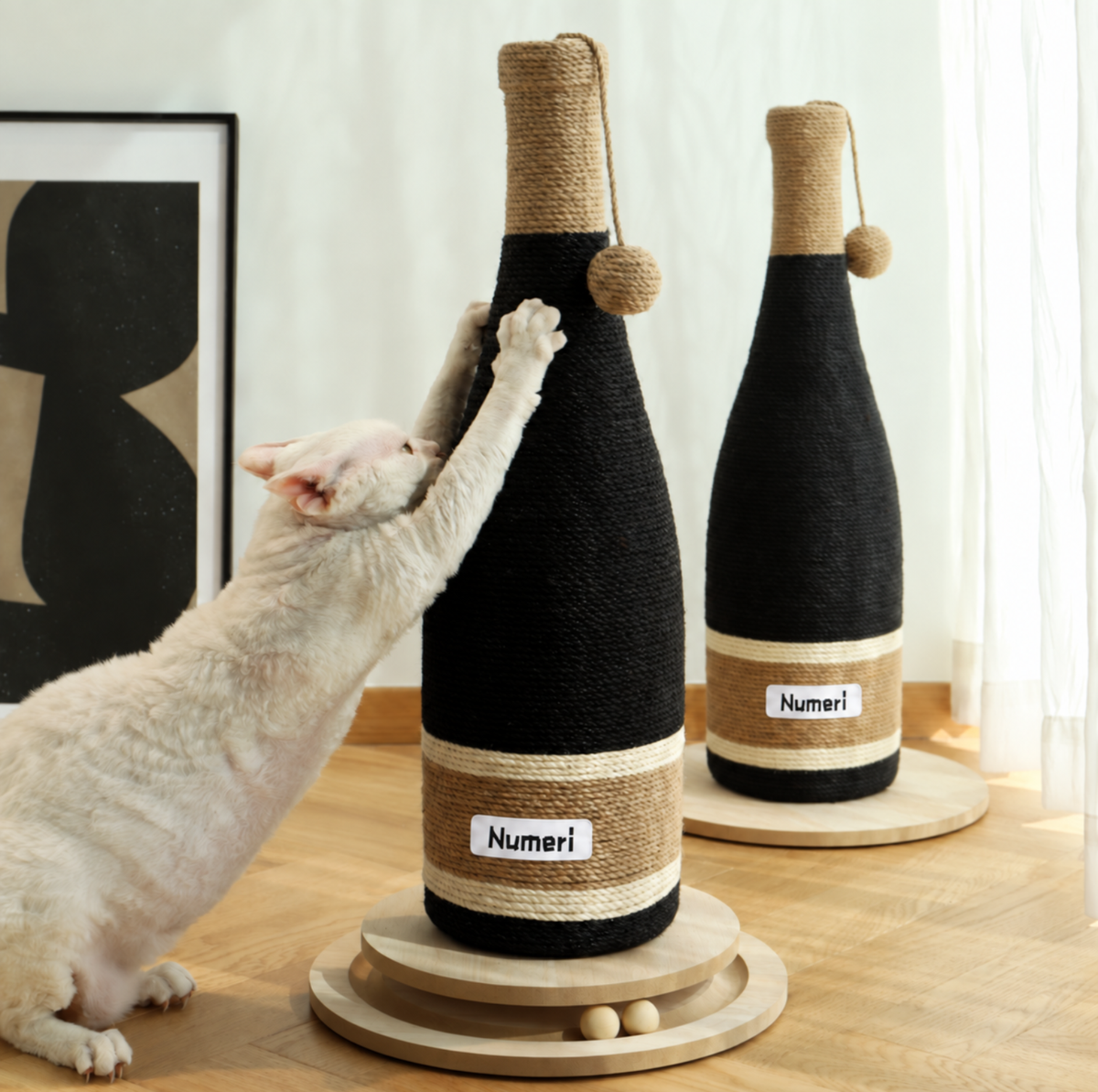 NUMERI® Wine Bottle Cat Scratching Post with Rotating Ball-Track Base
