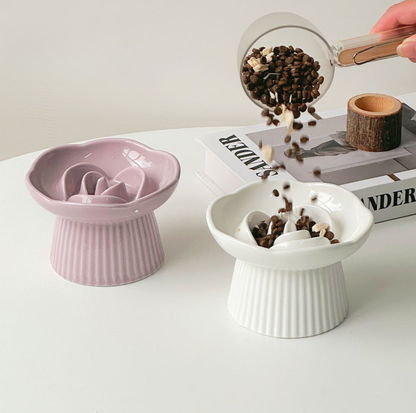 Rose-Styled Elevated Ceramic Pet Slow Feeder