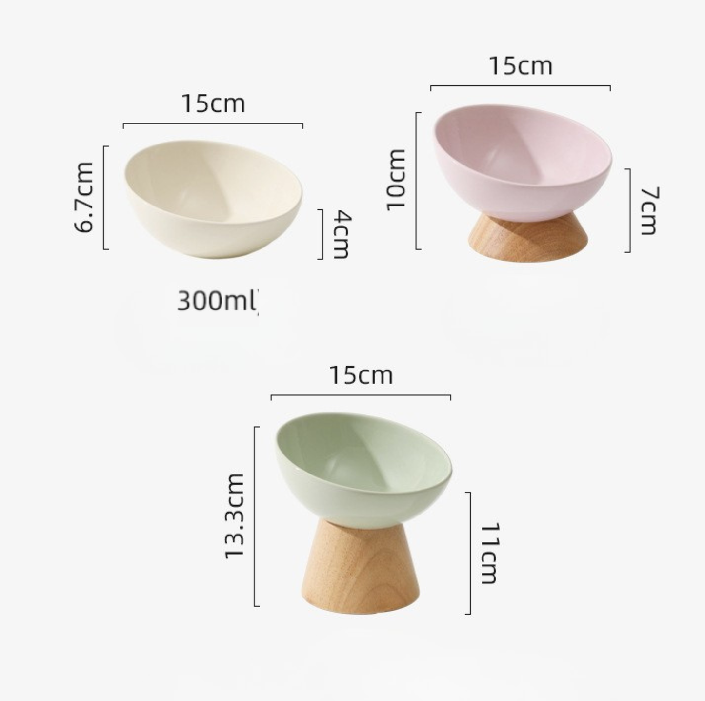 Elevated Round Ceramic Pet Bowl with Oak Base