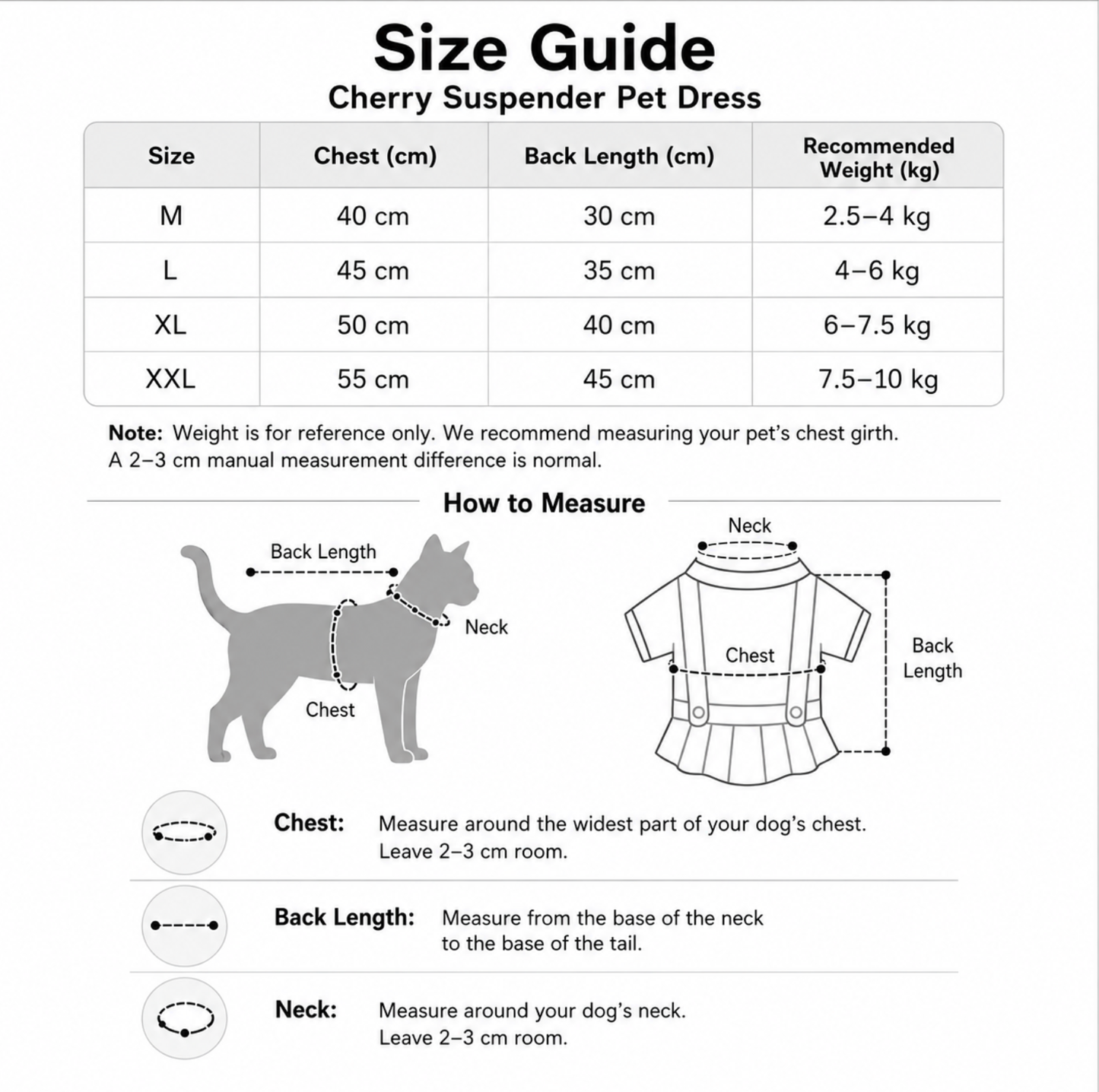 Cherry Suspender Pet Dress with D-Ring for Cats & Small Dogs