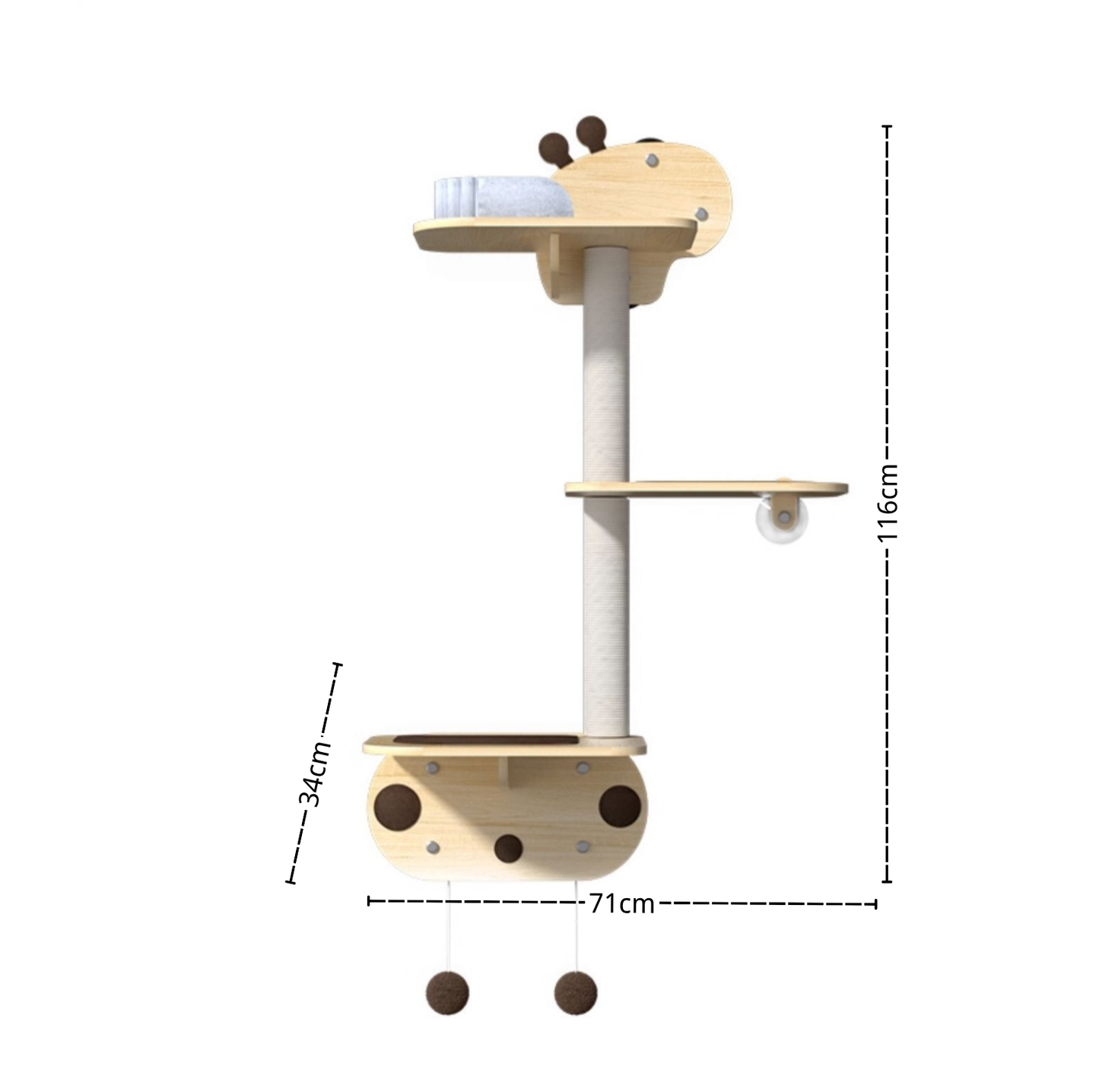 Giraffe-Themed Window/Tile-Mounted Cat Tree with Suction Cups