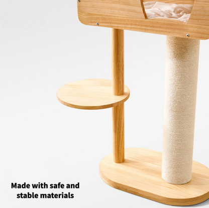 Solid Wood Adjustable Ceiling-Mounted Cat Tower - Style A
