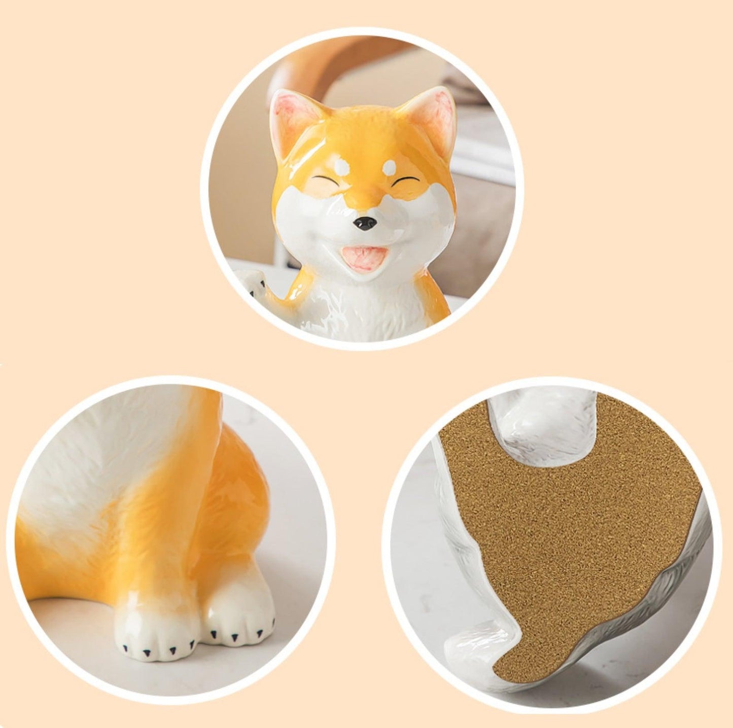 Shiba Dog-Inspired Ceramic Home Decor Ornament- With Randomly Selected Bib Accessory