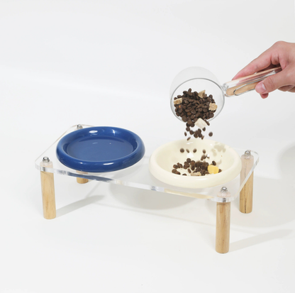 Pop Colour Ceramic Pet Bowl with Elevated Acrylic or Wooden Stand