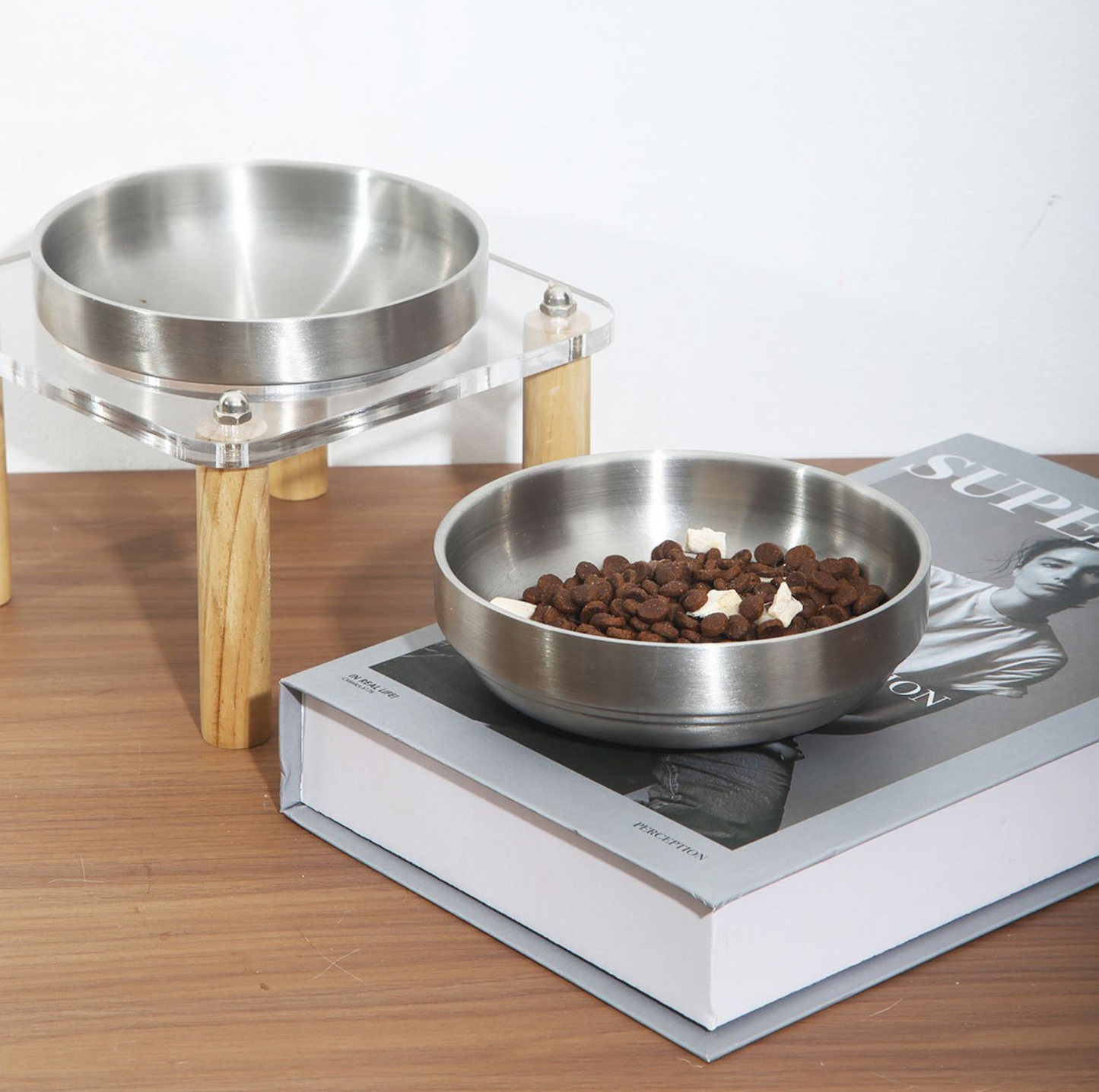 304 Stainless Steel Pet Food Bowl With Acrylic Stand