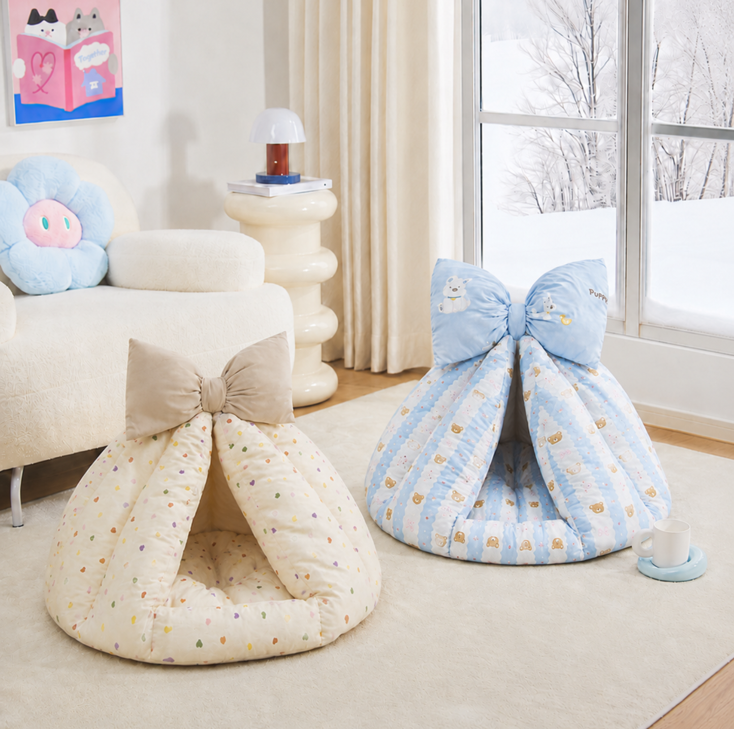 Bowknot Teepee Pet Bed with Removable Cushion