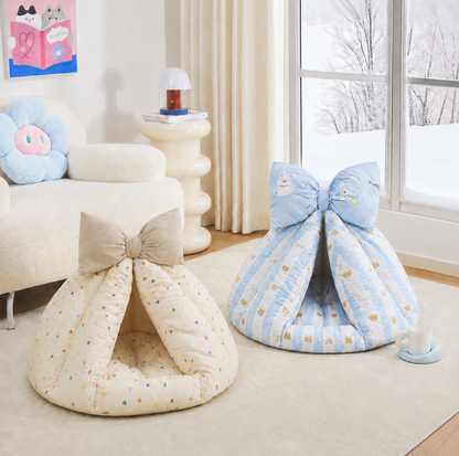 Bowknot Teepee Pet Bed with Removable Cushion
