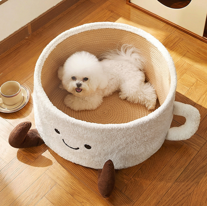 Tea Cup Pet Bed with Cotton Rope Mat