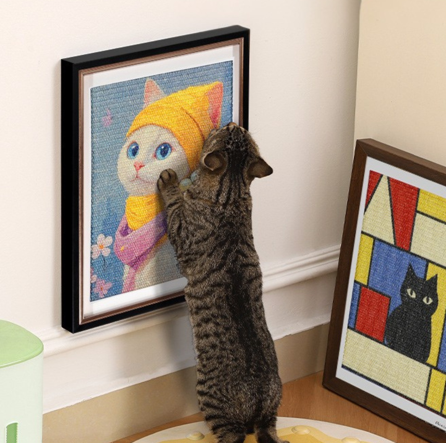 Framed Sisal Cat Scratching Board – Wall-Mounted Decorative Vertical Cat Scratcher