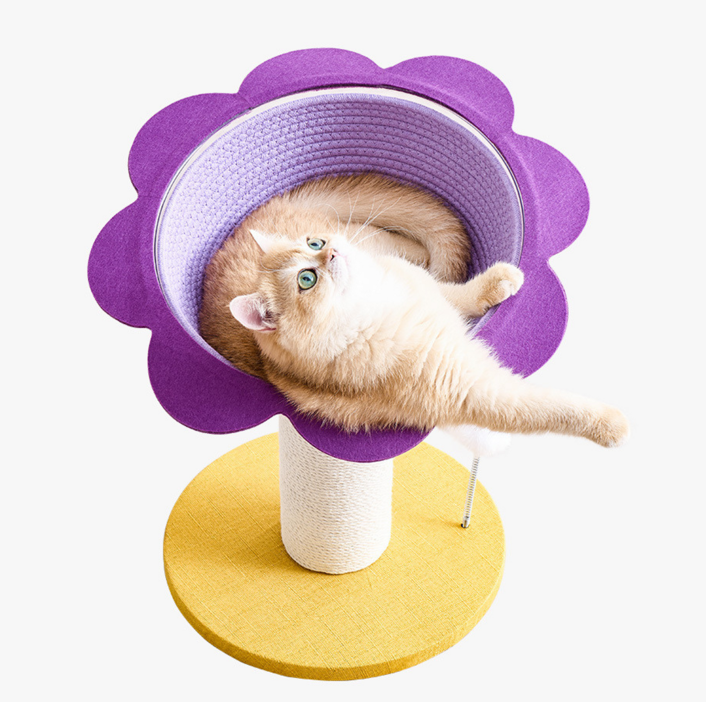 Sunflower Cat Scratching Tree with Cozy Hand-Woven Bed & Sisal Post