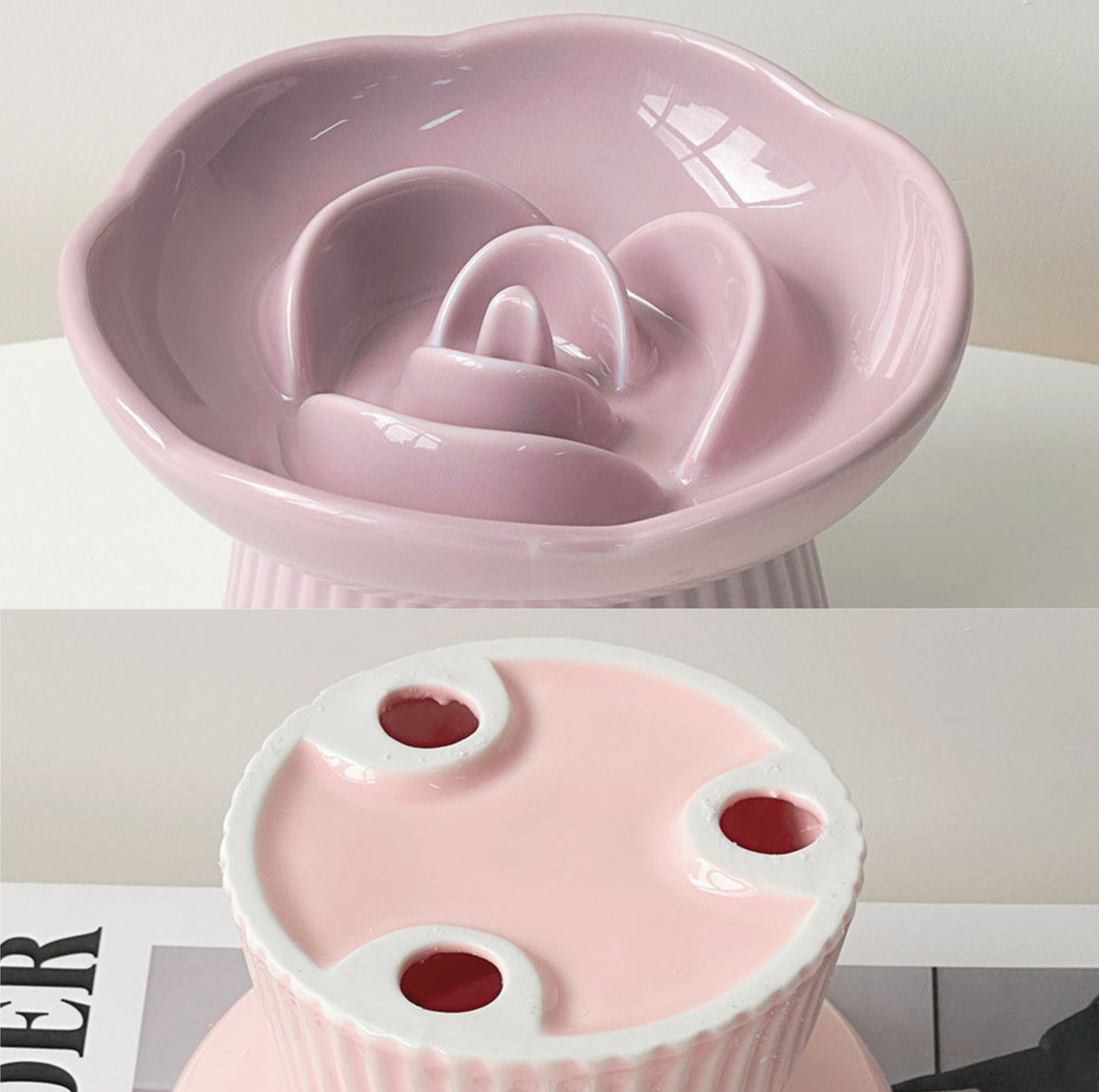 Rose-Styled Elevated Ceramic Pet Slow Feeder