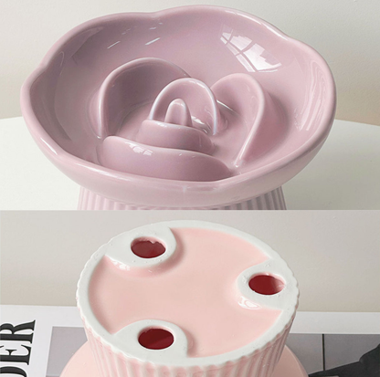 Rose-Styled Elevated Ceramic Pet Slow Feeder