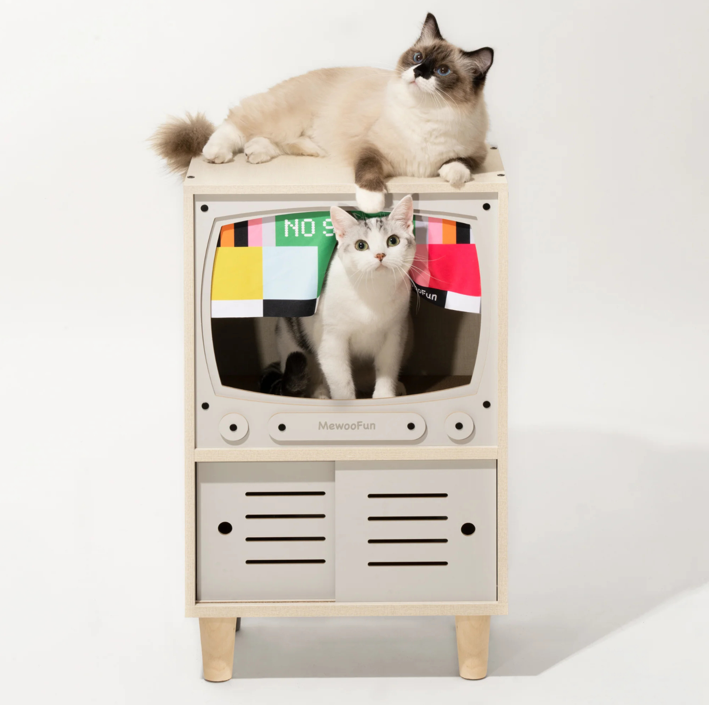 Wooden Retro TV Cat House & Storage Unit