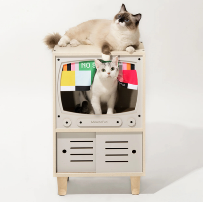 Wooden Retro TV Cat House & Storage Unit
