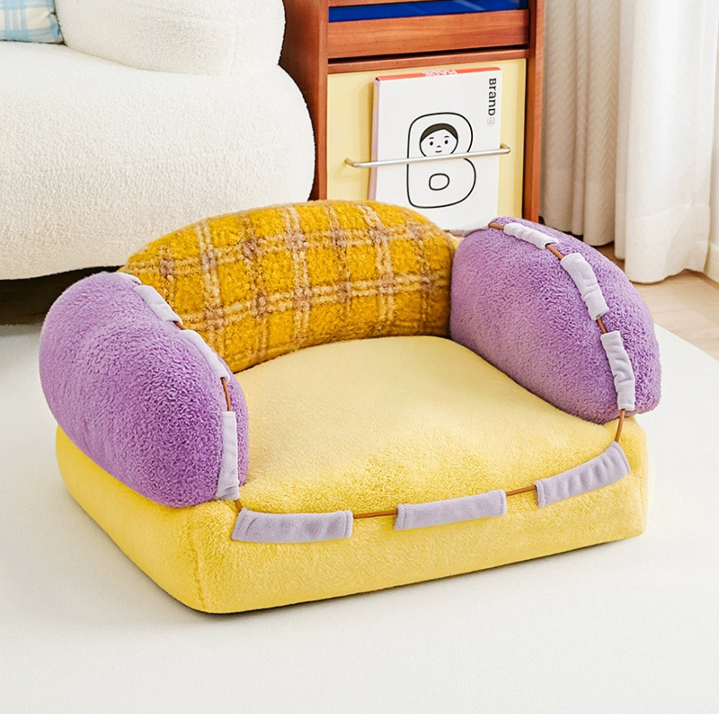 Cute Color-Blocked Plush Pet Sofa Bed