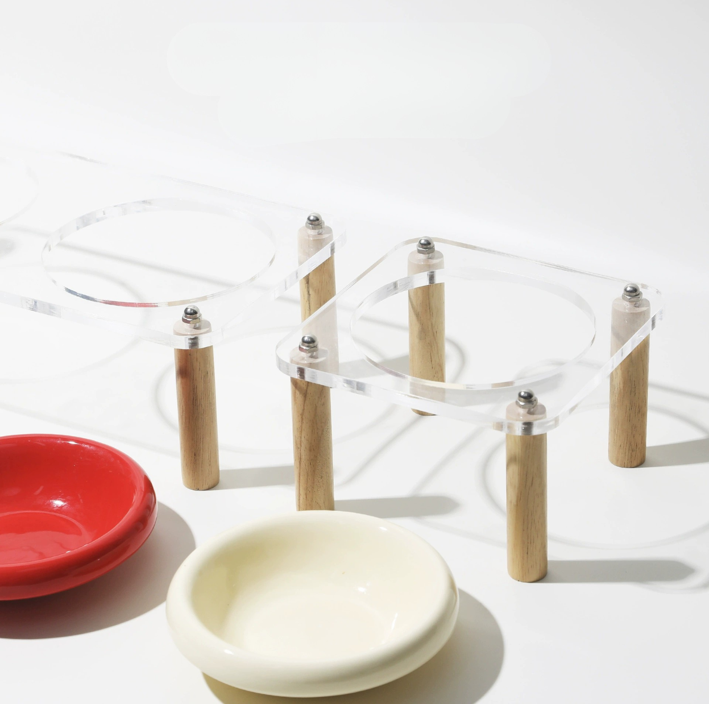 Pop Colour Ceramic Pet Bowl with Elevated Acrylic or Wooden Stand