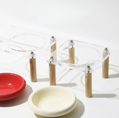 Pop Colour Ceramic Pet Bowl with Elevated Acrylic or Wooden Stand
