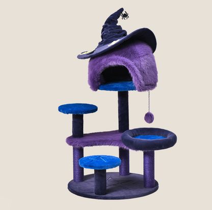 Halloween Witch Hat Cat Tree with Condo