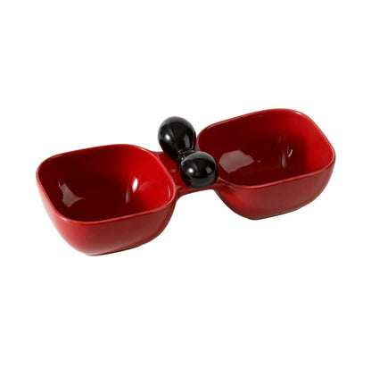 Ceramic Double Pet Bowl with Bow Design