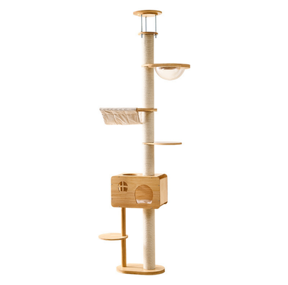 Solid Wood Adjustable Ceiling-Mounted Cat Tower - Style A