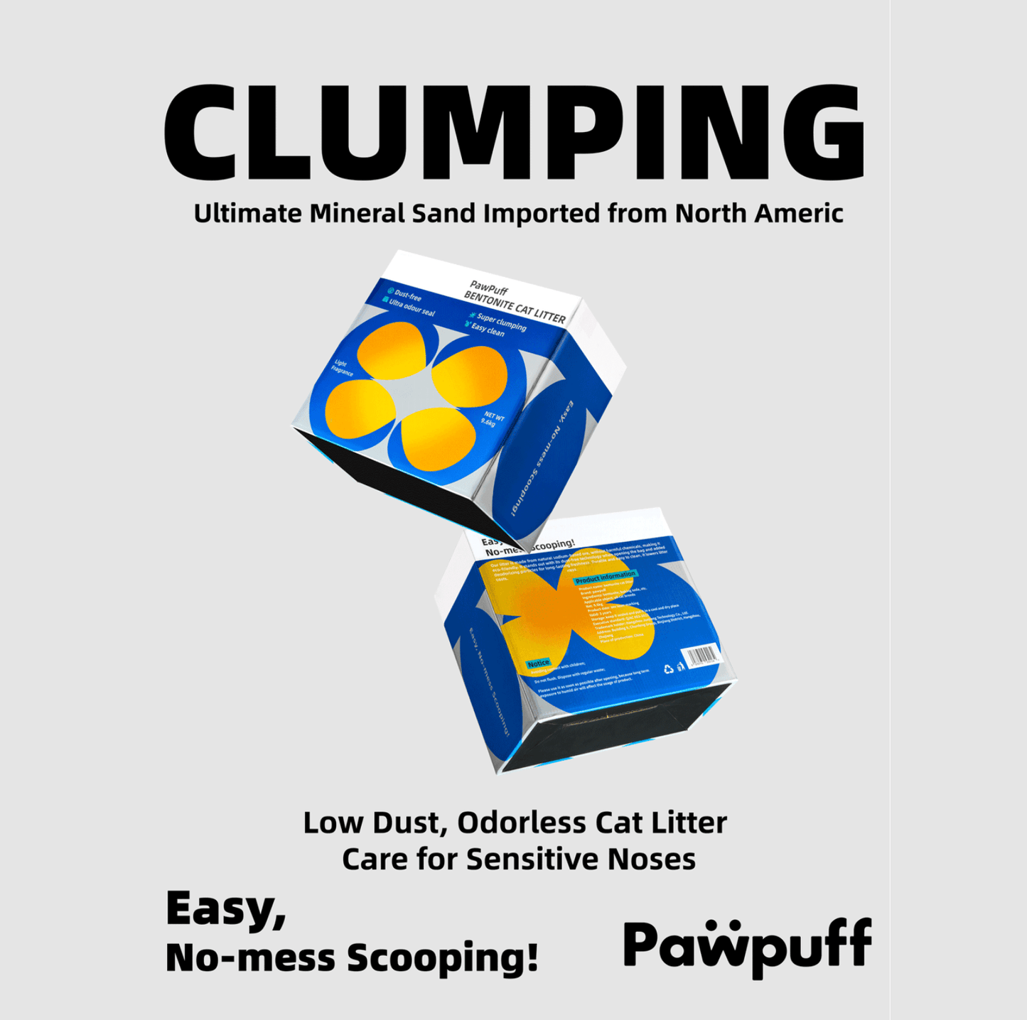 PawPuff Ultra Clumping Sodium Mineral Cat Litter, 9.6kg - DUST FREE Formula