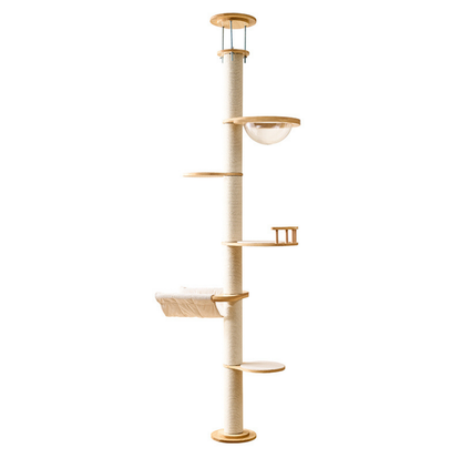 Solid Wood Adjustable Ceiling-Mounted Cat Tower - Style B