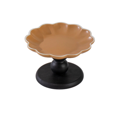 Vintage Petal Ceramic Cat Bowl with Wooden Stand