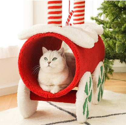 ZeZe Christmas Train Cat Tree: Holiday-Themed Climbing Frame & Toy for Cats