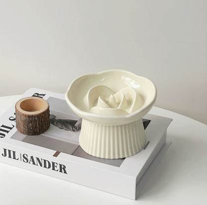 Rose-Styled Elevated Ceramic Pet Slow Feeder