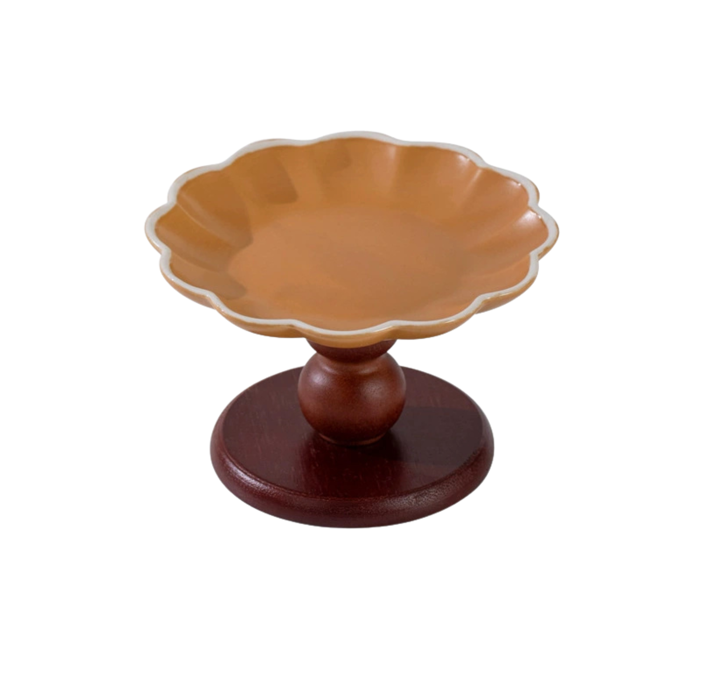 Vintage Petal Ceramic Cat Bowl with Wooden Stand