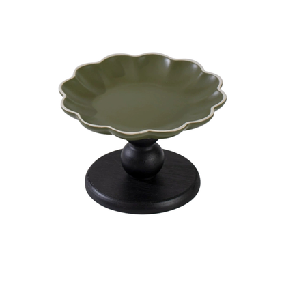 Vintage Petal Ceramic Cat Bowl with Wooden Stand