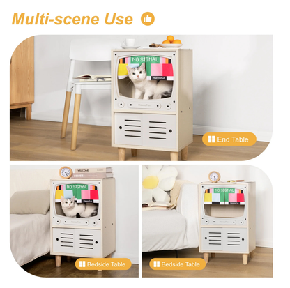 Wooden Retro TV Cat House & Storage Unit