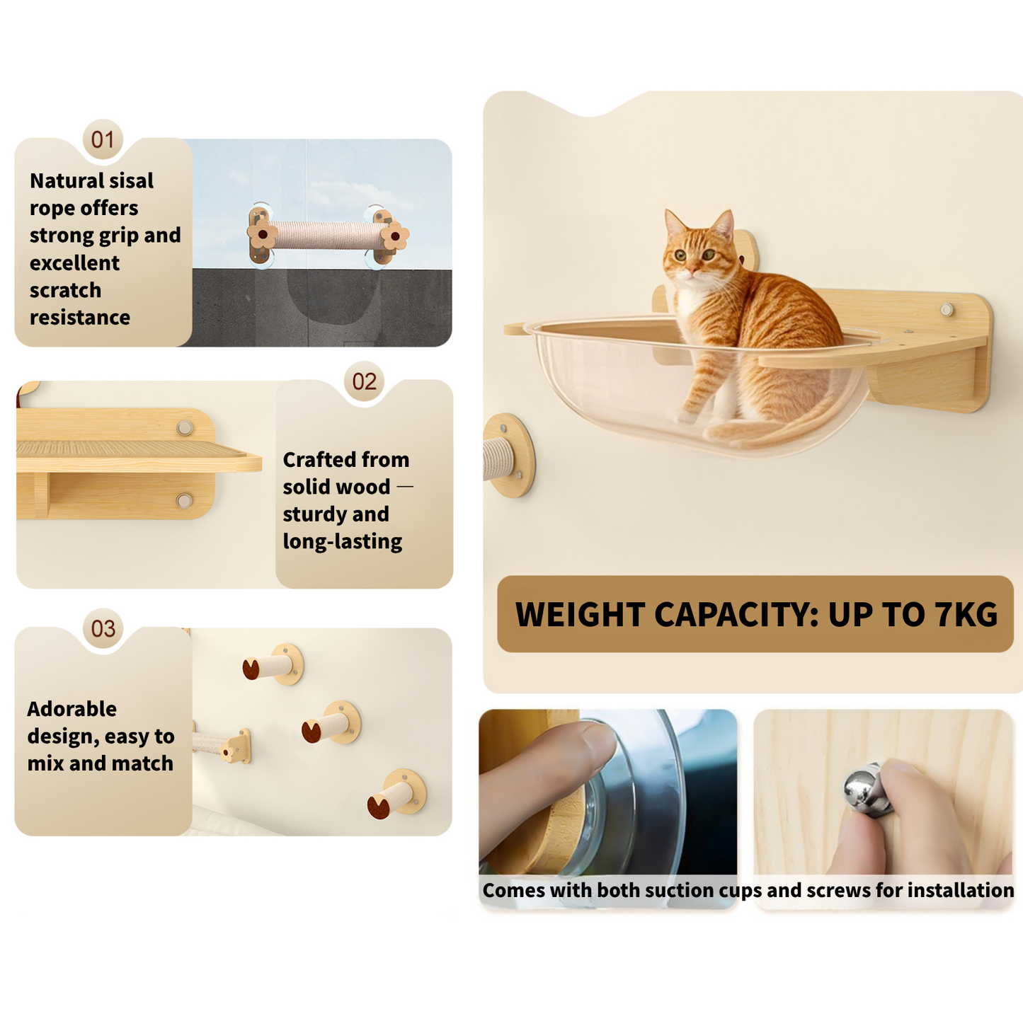 Elk-Themed Wall & Window Cat Playground Set (Screws & Suction Cups Included)